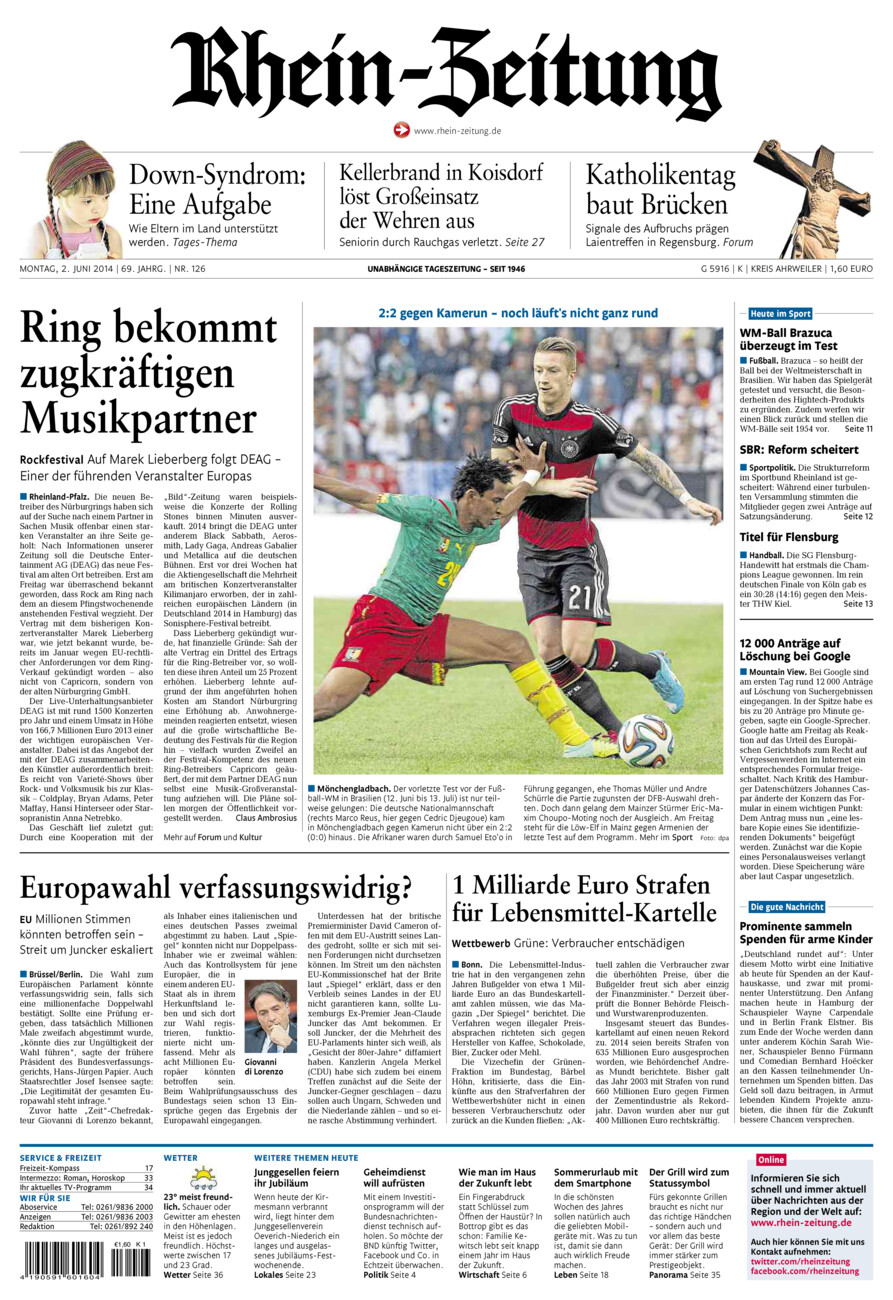 Rhein-Zeitung Kreis Ahrweiler vom Montag, 02.06.2014