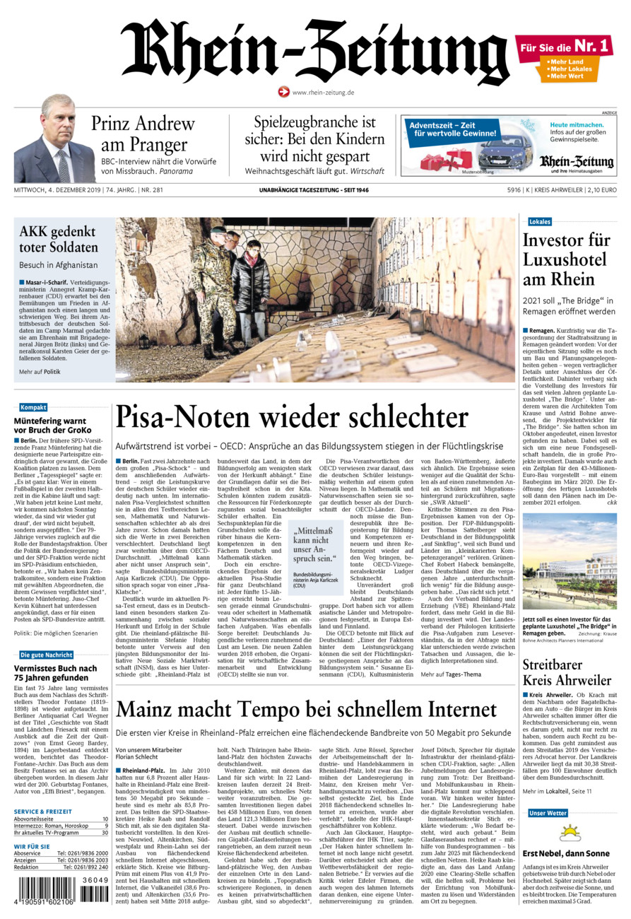 Rhein-Zeitung Kreis Ahrweiler vom Mittwoch, 04.12.2019