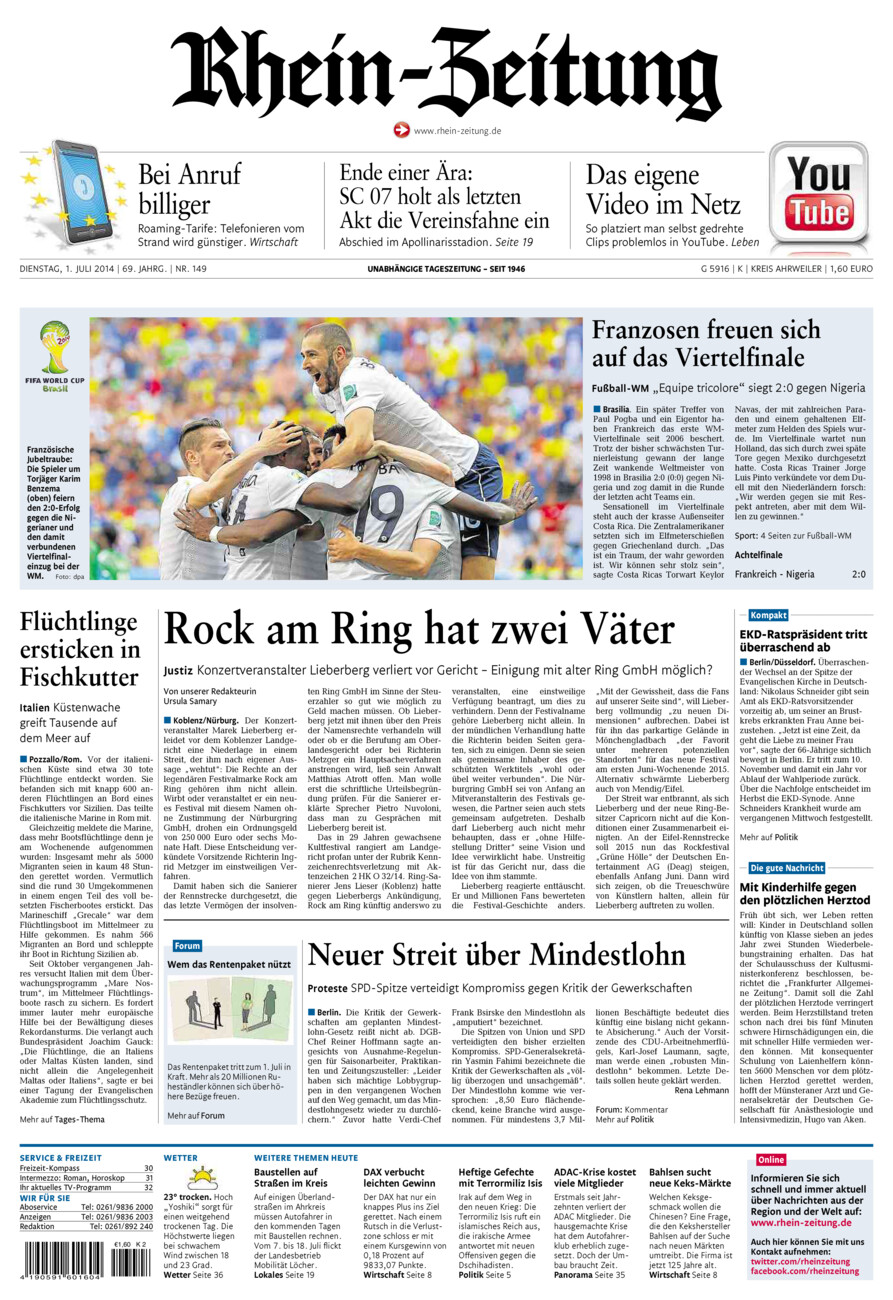 Rhein-Zeitung Kreis Ahrweiler vom Dienstag, 01.07.2014