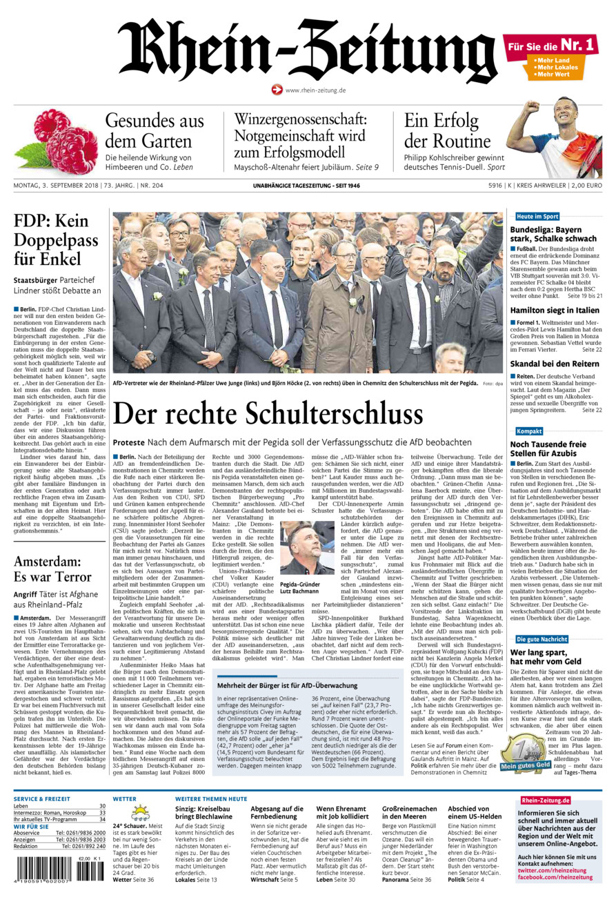 Rhein-Zeitung Kreis Ahrweiler vom Montag, 03.09.2018