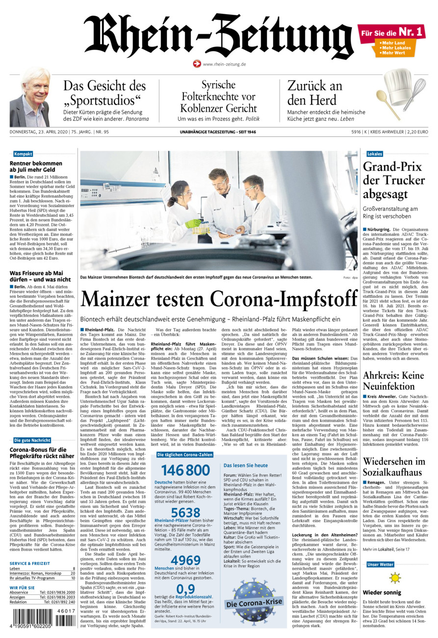 Rhein-Zeitung Kreis Ahrweiler vom Donnerstag, 23.04.2020