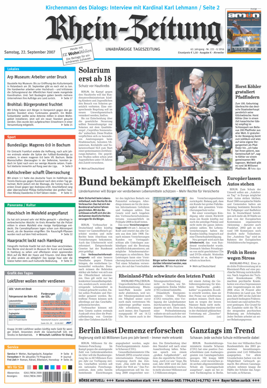 Rhein-Zeitung Kreis Ahrweiler vom Samstag, 22.09.2007