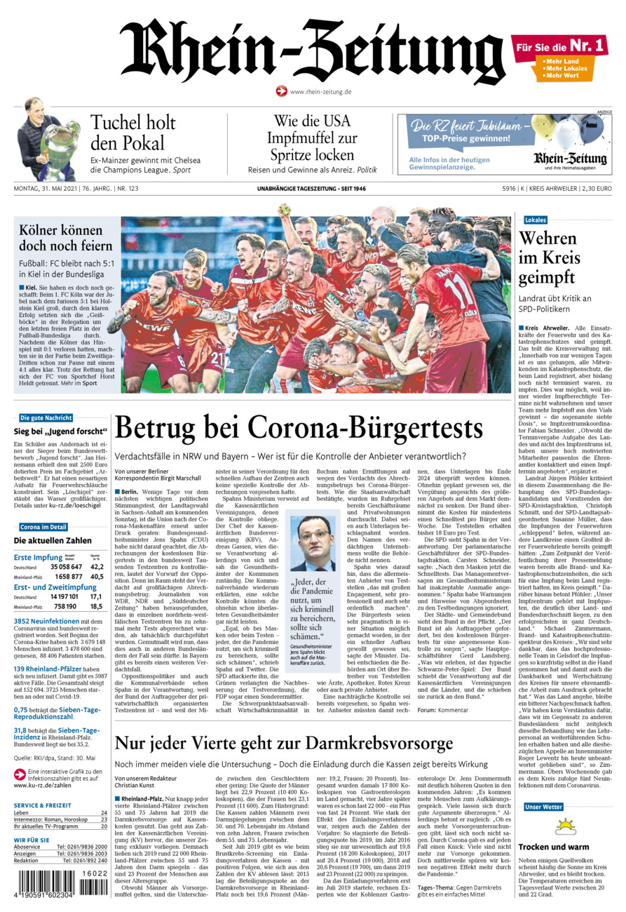 Rhein-Zeitung Kreis Ahrweiler vom Montag, 31.05.2021