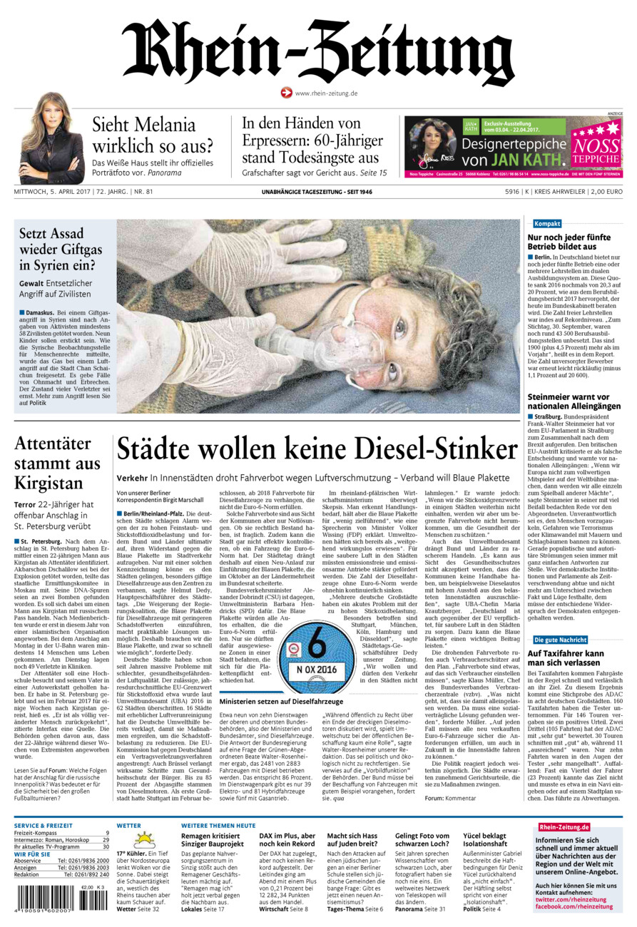 Rhein-Zeitung Kreis Ahrweiler vom Mittwoch, 05.04.2017