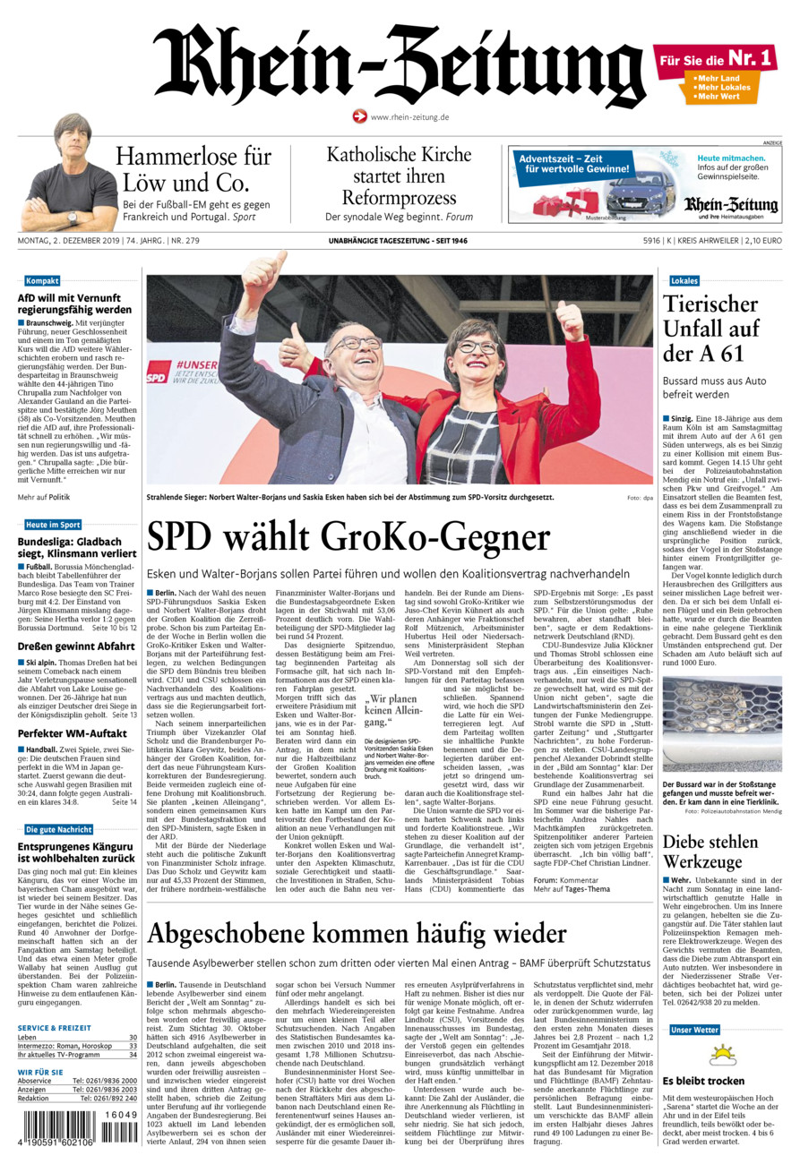 Rhein-Zeitung Kreis Ahrweiler vom Montag, 02.12.2019