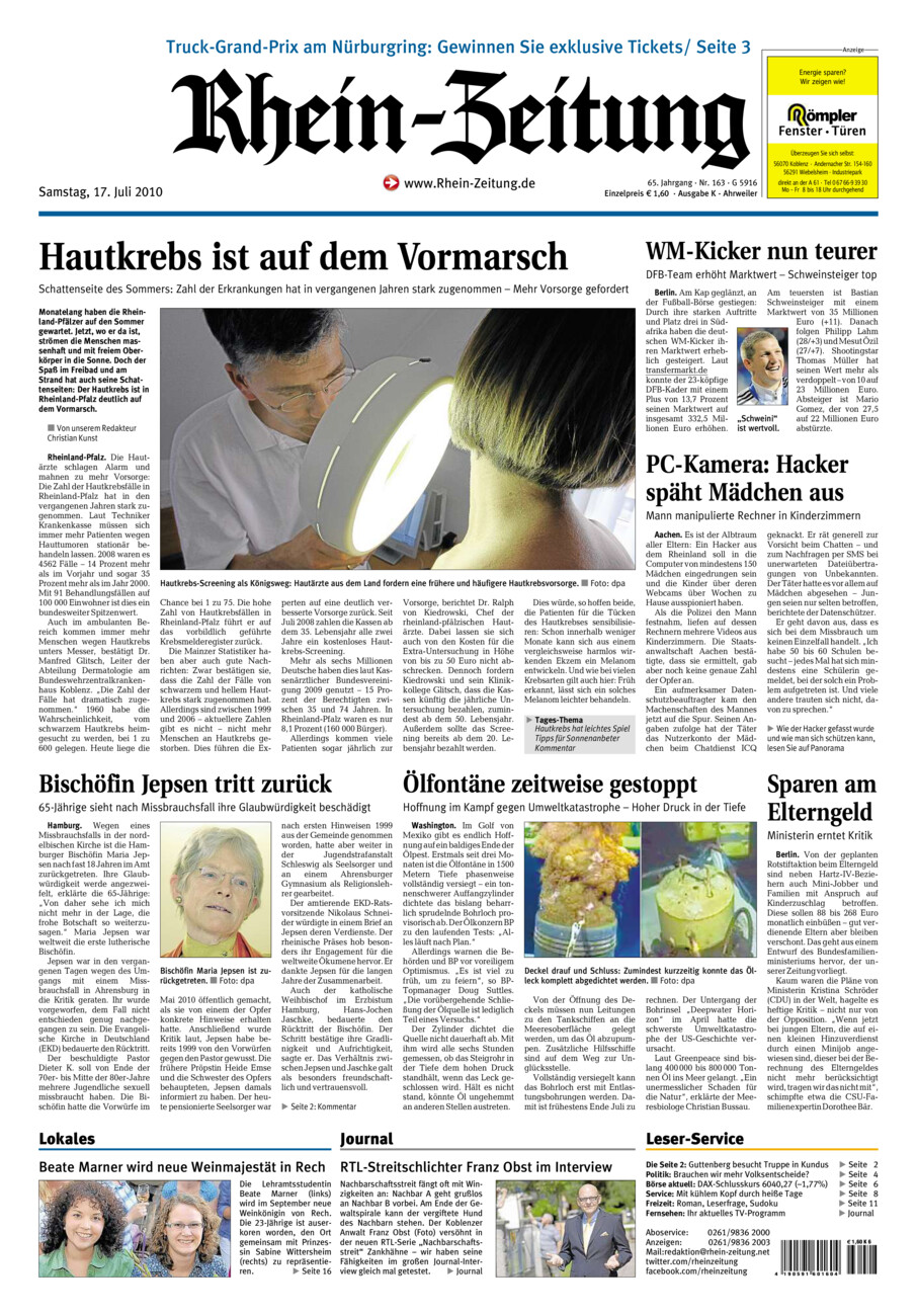 Rhein-Zeitung Kreis Ahrweiler vom Samstag, 17.07.2010