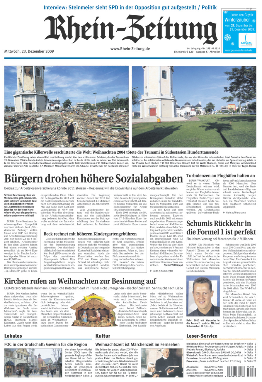 Rhein-Zeitung Kreis Ahrweiler vom Mittwoch, 23.12.2009