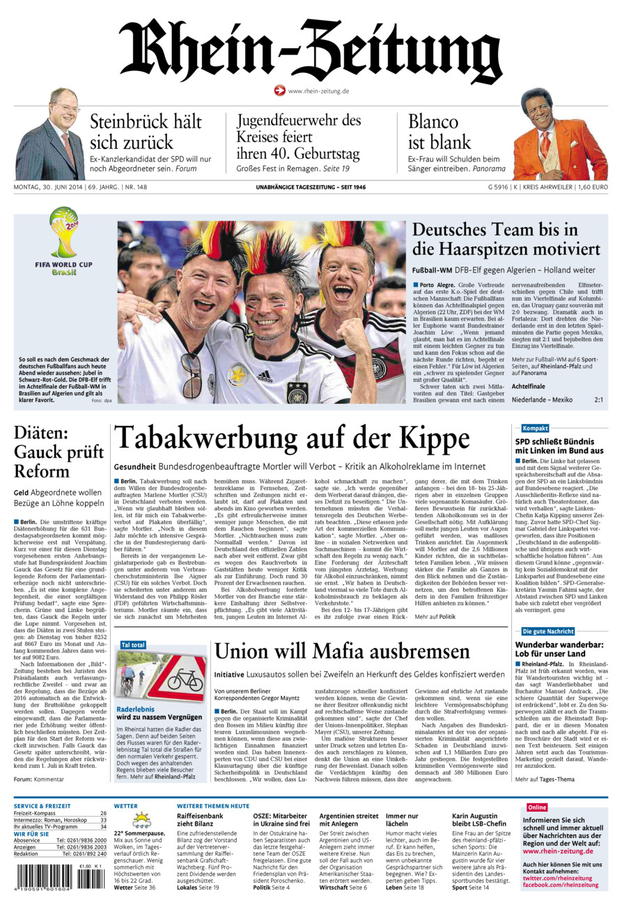 Rhein-Zeitung Kreis Ahrweiler vom Montag, 30.06.2014
