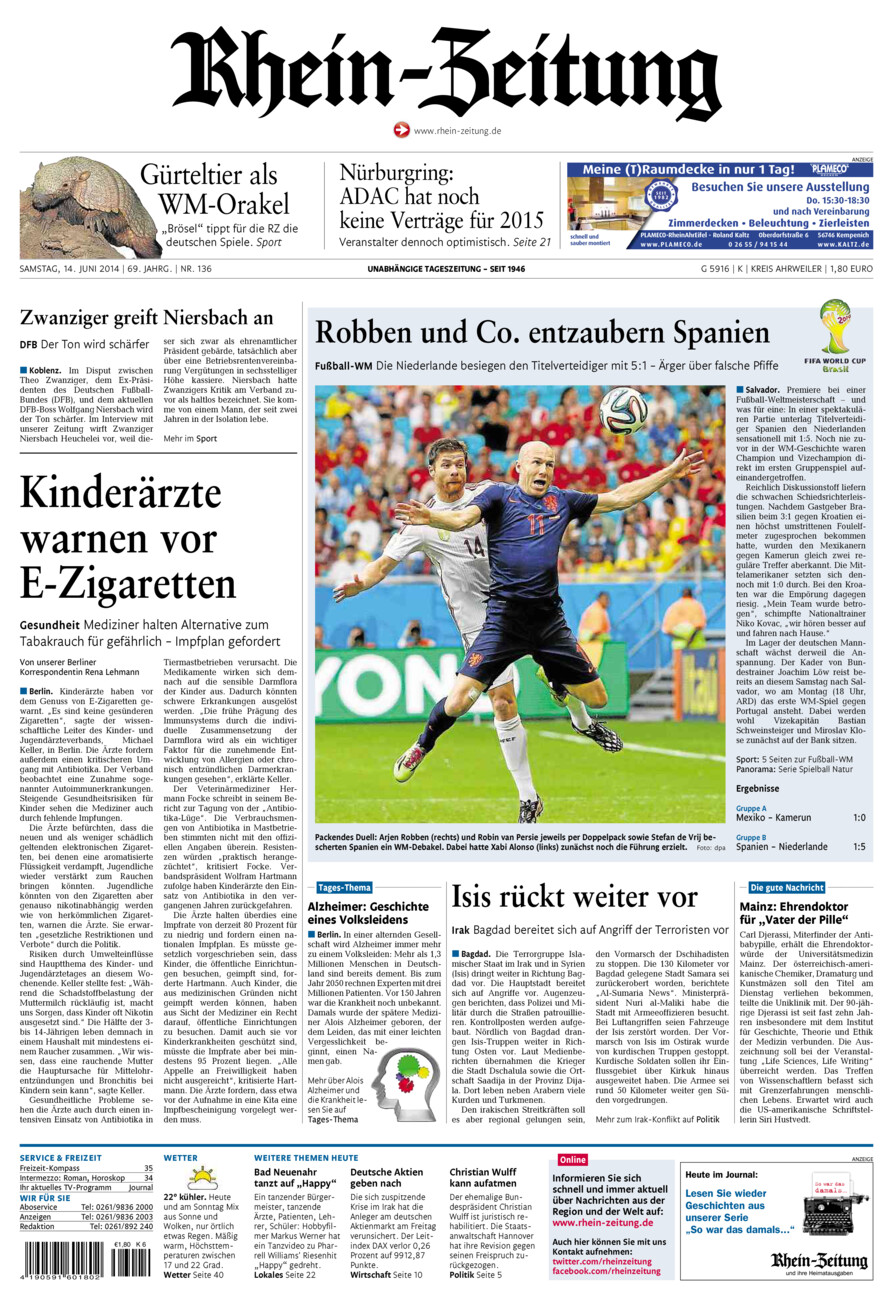 Rhein-Zeitung Kreis Ahrweiler vom Samstag, 14.06.2014