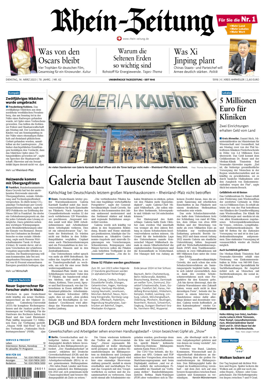 Rhein-Zeitung Kreis Ahrweiler vom Dienstag, 14.03.2023