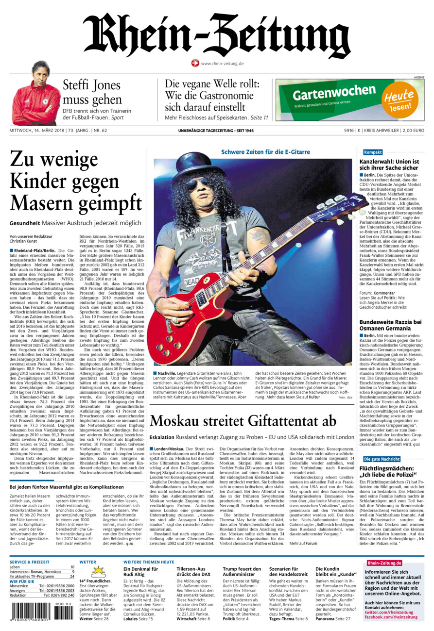 Rhein-Zeitung Kreis Ahrweiler vom Mittwoch, 14.03.2018