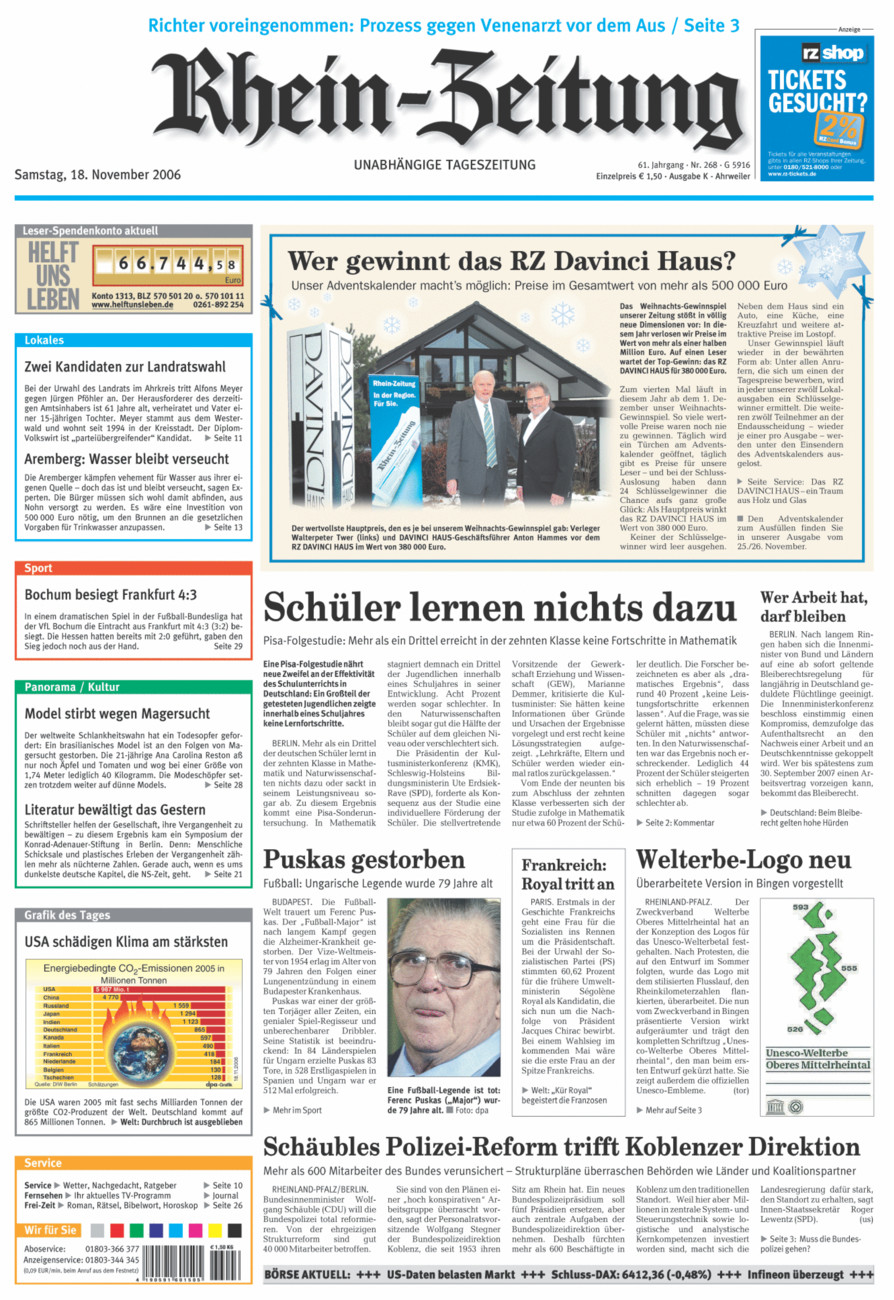 Rhein-Zeitung Kreis Ahrweiler vom Samstag, 18.11.2006