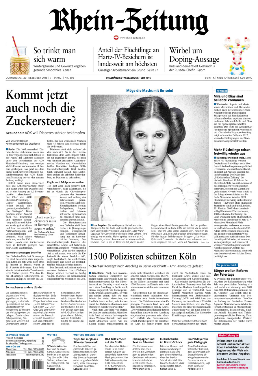 Rhein-Zeitung Kreis Ahrweiler vom Donnerstag, 29.12.2016