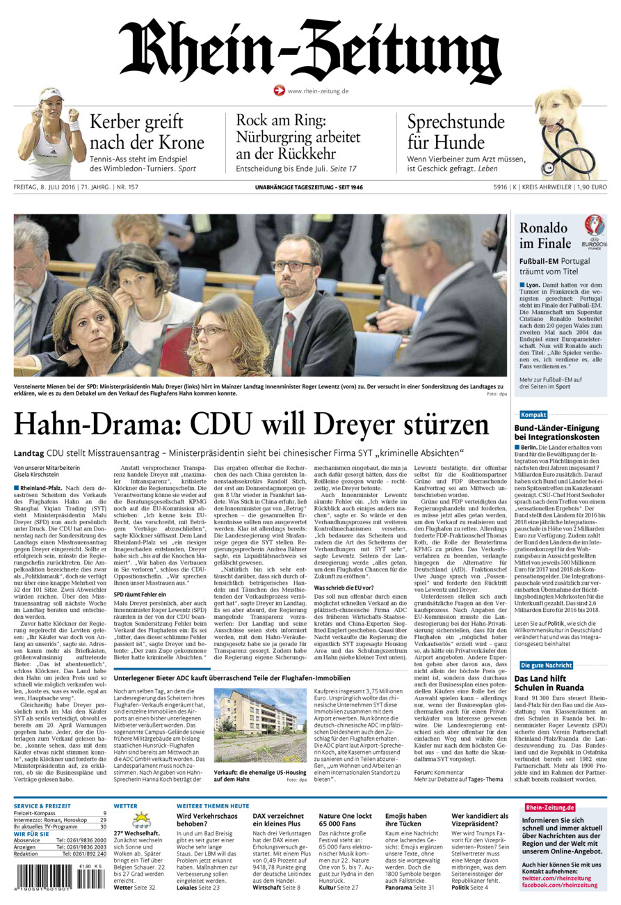 Rhein-Zeitung Kreis Ahrweiler vom Freitag, 08.07.2016