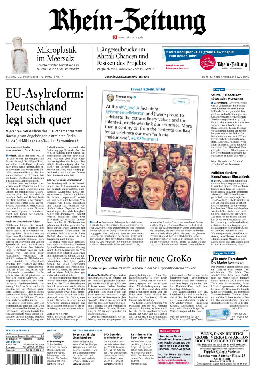 Rhein-Zeitung Kreis Ahrweiler vom Samstag, 20.01.2018