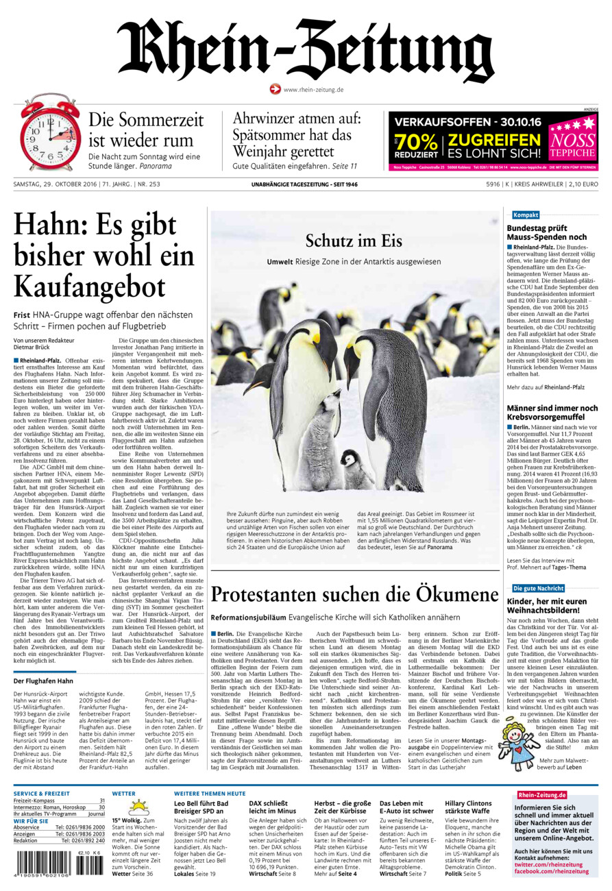 Rhein-Zeitung Kreis Ahrweiler vom Samstag, 29.10.2016
