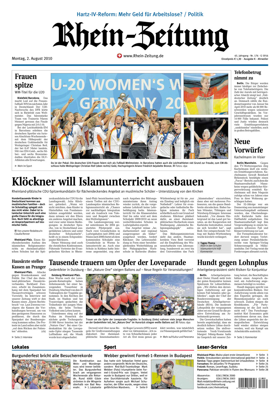 Rhein-Zeitung Kreis Ahrweiler vom Montag, 02.08.2010