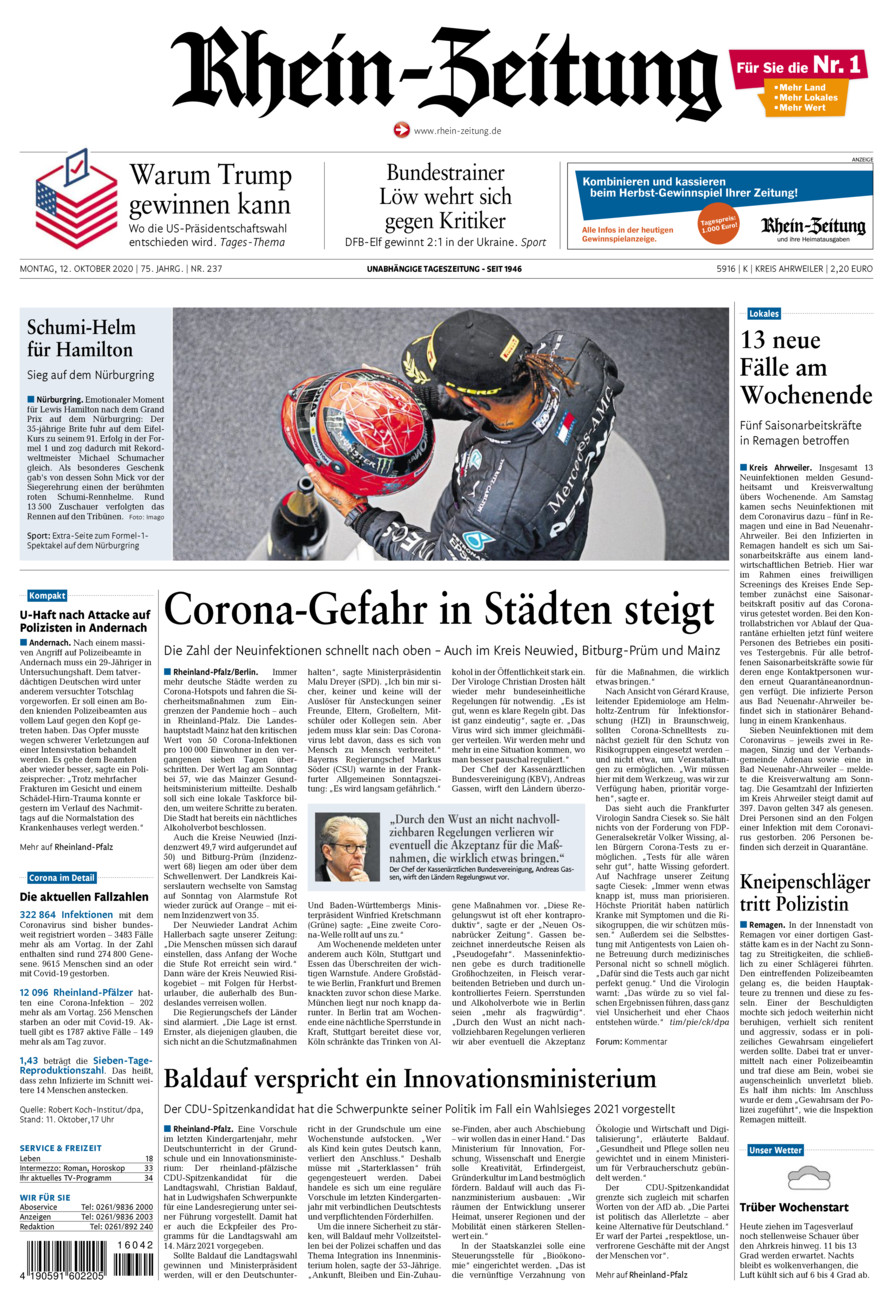 Rhein-Zeitung Kreis Ahrweiler vom Montag, 12.10.2020