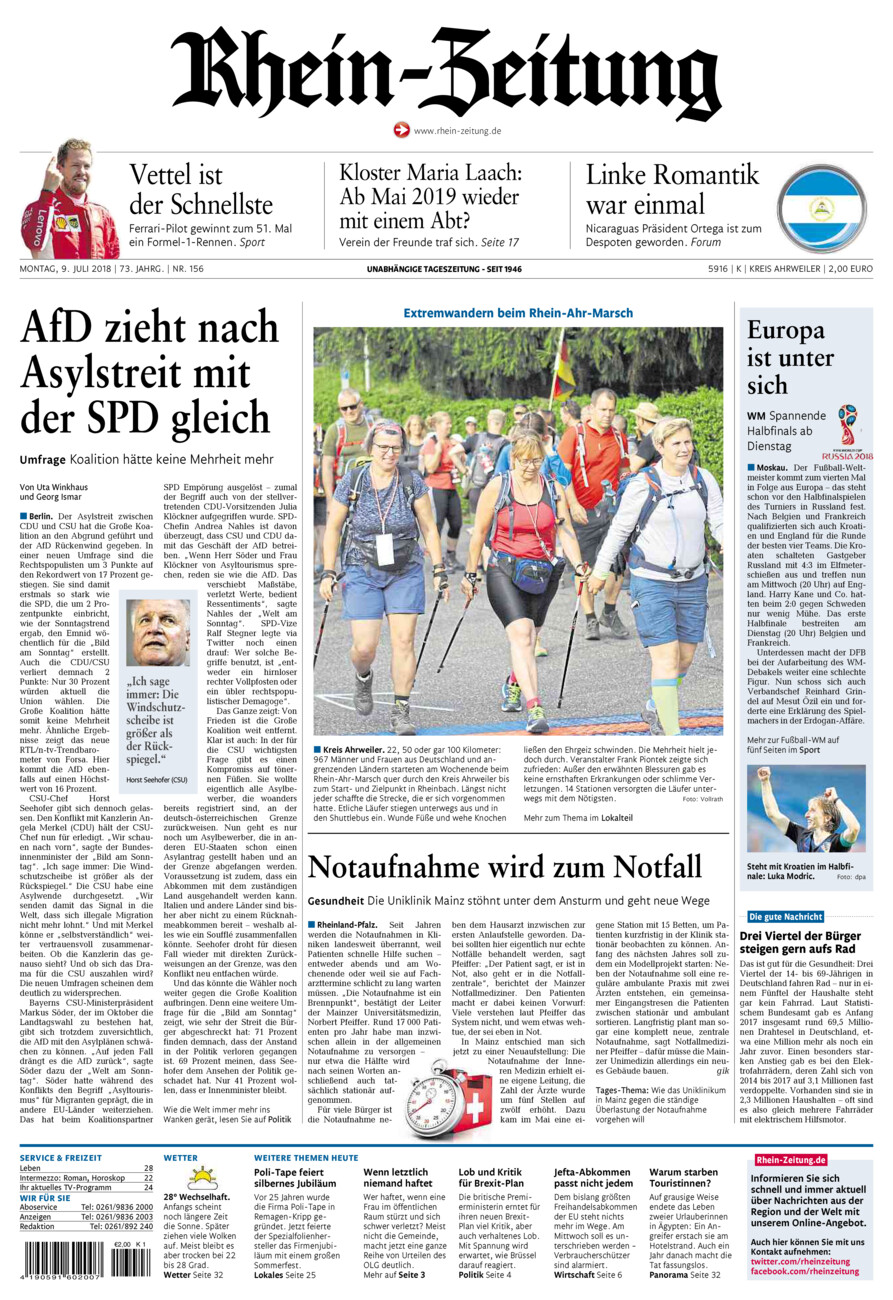 Rhein-Zeitung Kreis Ahrweiler vom Montag, 09.07.2018