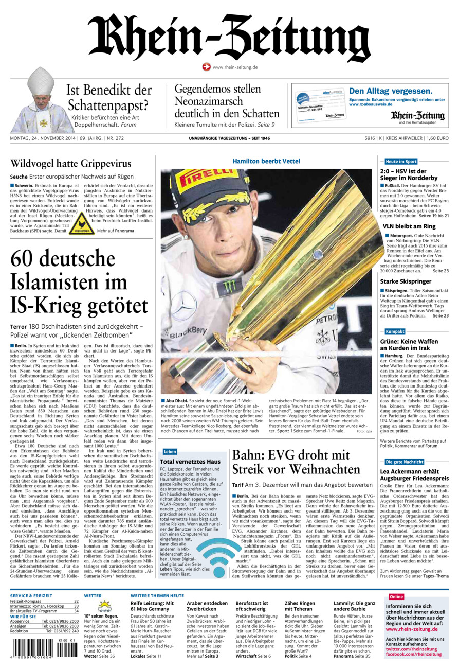 Rhein-Zeitung Kreis Ahrweiler vom Montag, 24.11.2014