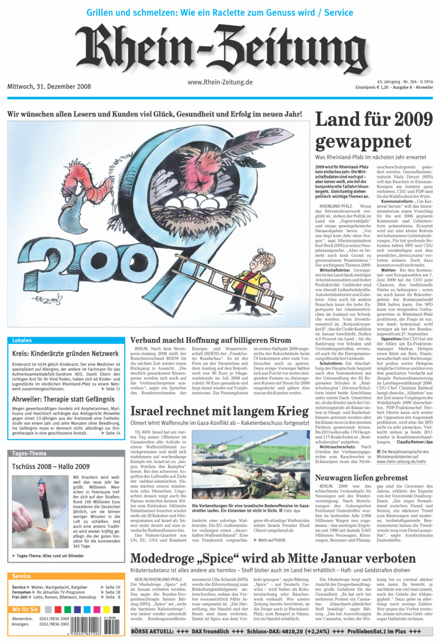 Rhein-Zeitung Kreis Ahrweiler vom Mittwoch, 31.12.2008