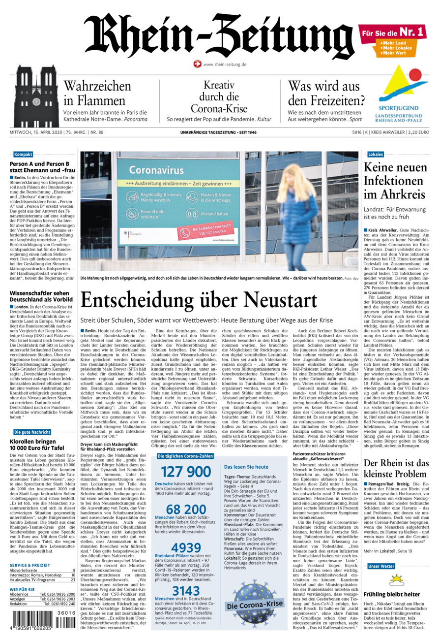 Rhein-Zeitung Kreis Ahrweiler vom Mittwoch, 15.04.2020