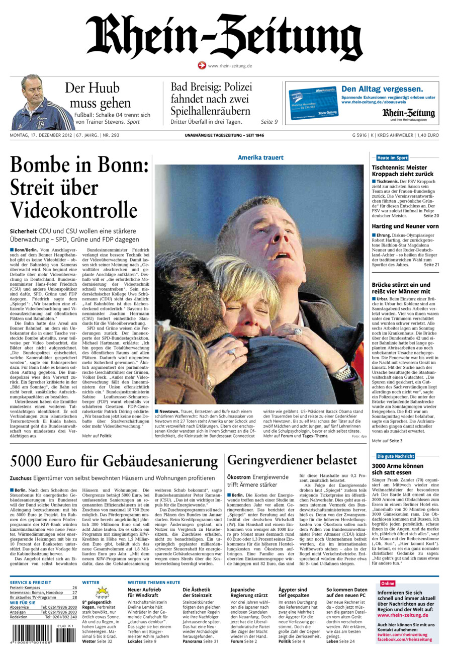 Rhein-Zeitung Kreis Ahrweiler vom Montag, 17.12.2012
