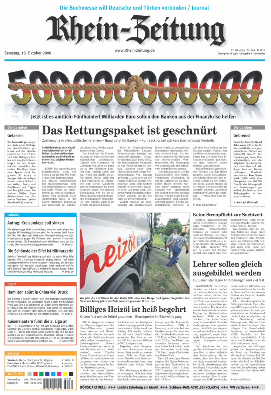 Rhein-Zeitung Kreis Ahrweiler vom Samstag, 18.10.2008