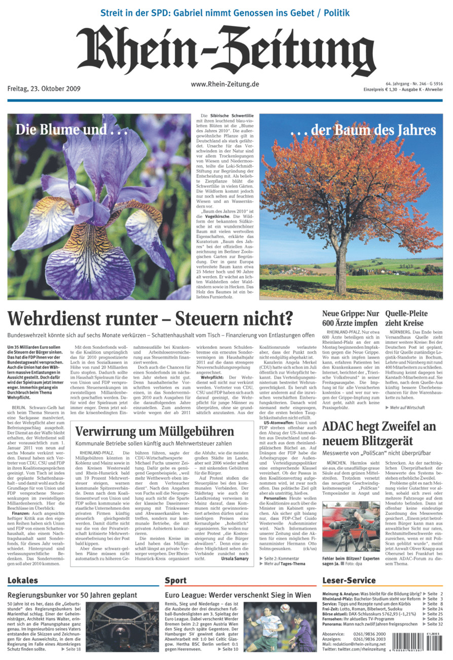Rhein-Zeitung Kreis Ahrweiler vom Freitag, 23.10.2009