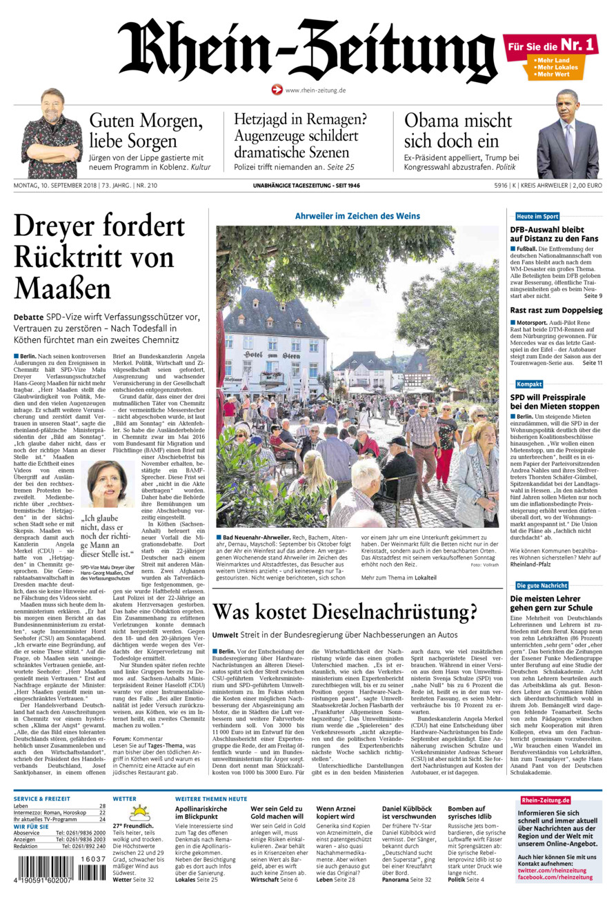 Rhein-Zeitung Kreis Ahrweiler vom Montag, 10.09.2018