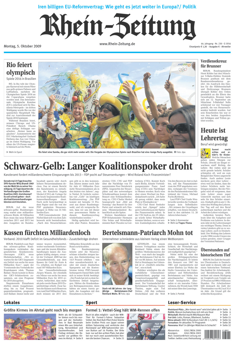 Rhein-Zeitung Kreis Ahrweiler vom Montag, 05.10.2009