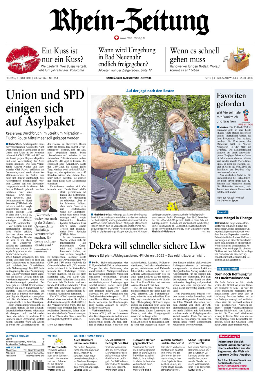 Rhein-Zeitung Kreis Ahrweiler vom Freitag, 06.07.2018
