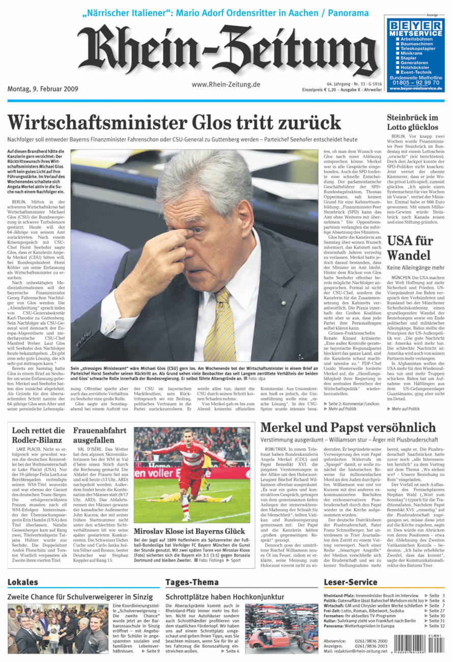 Rhein-Zeitung Kreis Ahrweiler vom Montag, 09.02.2009
