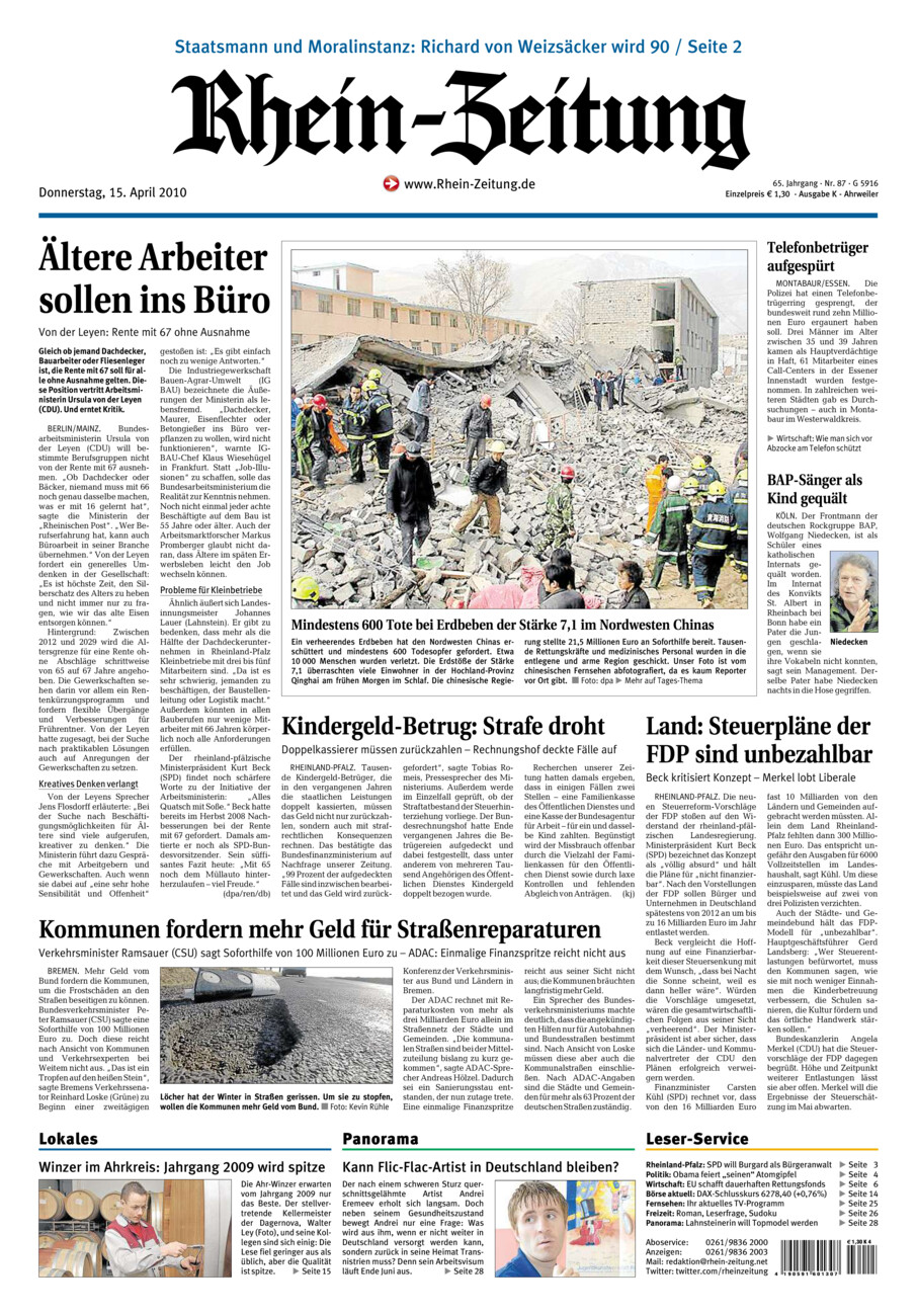 Rhein-Zeitung Kreis Ahrweiler vom Donnerstag, 15.04.2010