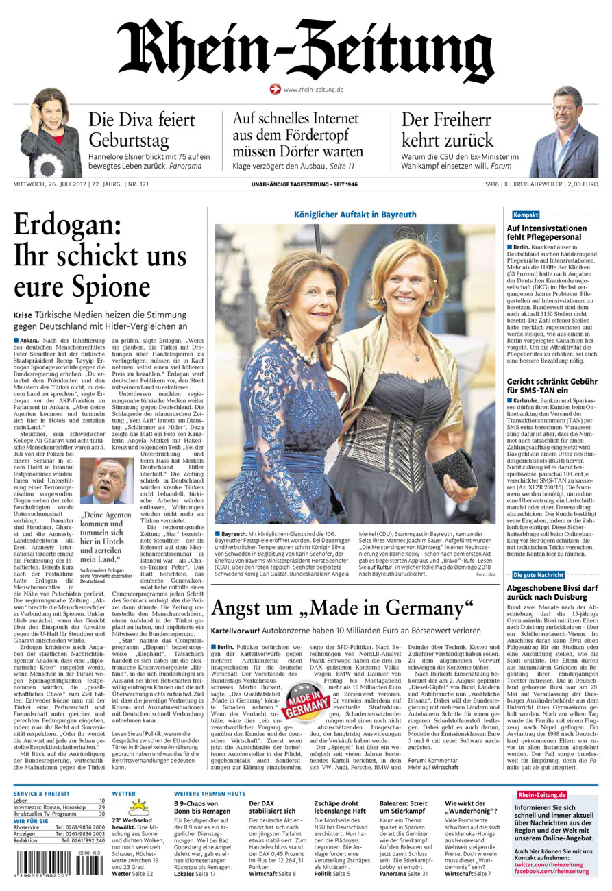 Rhein-Zeitung Kreis Ahrweiler vom Mittwoch, 26.07.2017
