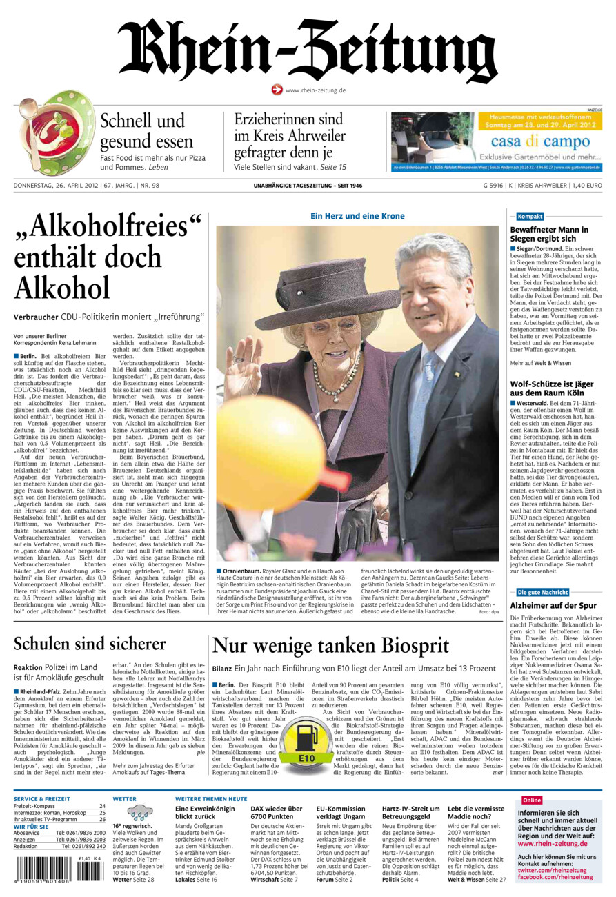 Rhein-Zeitung Kreis Ahrweiler vom Donnerstag, 26.04.2012