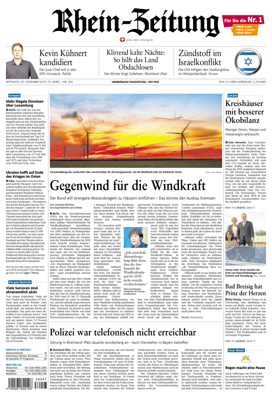 Rhein-Zeitung Kreis Ahrweiler vom Mittwoch, 20.11.2019