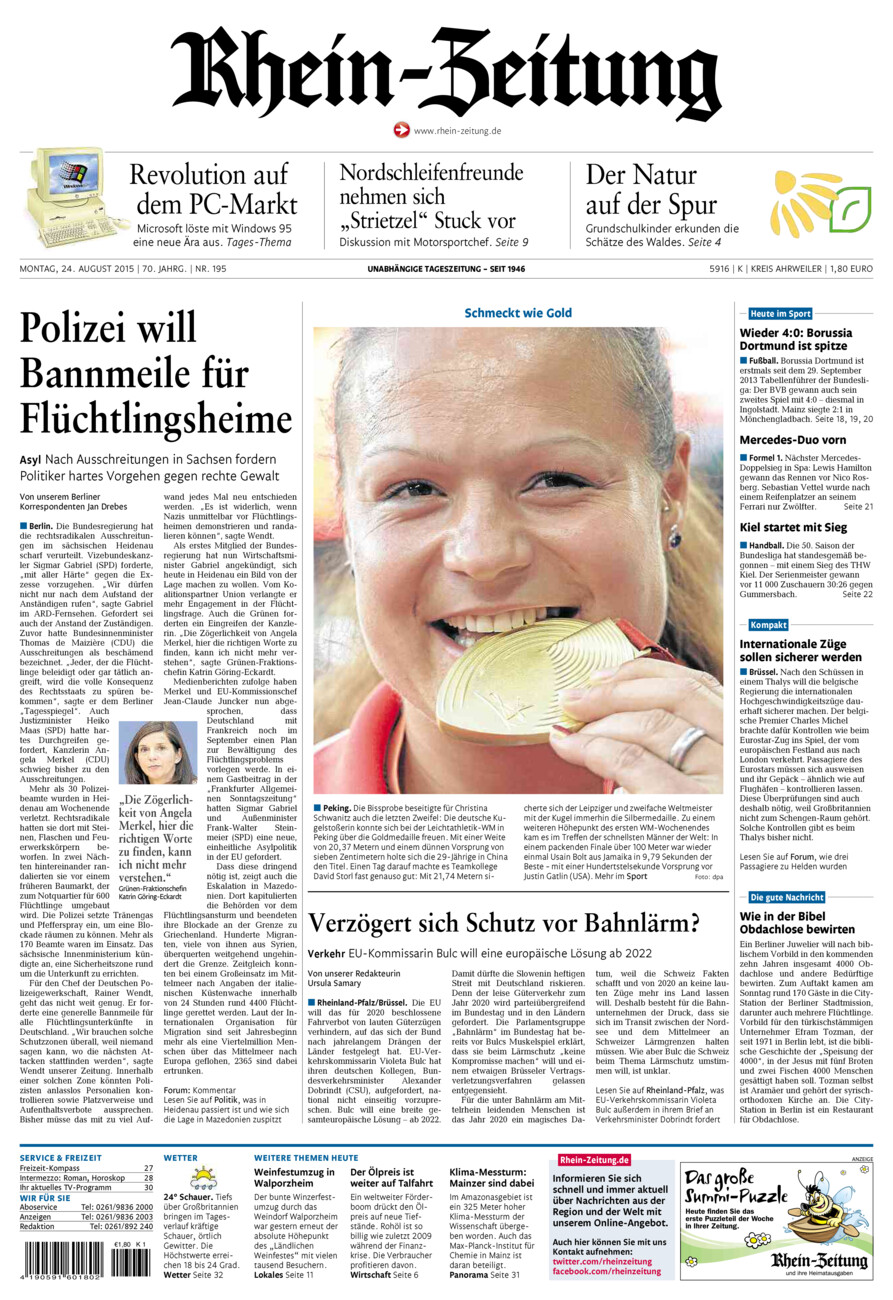 Rhein-Zeitung Kreis Ahrweiler vom Montag, 24.08.2015