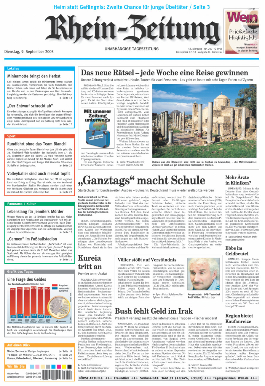Rhein-Zeitung Kreis Ahrweiler vom Dienstag, 09.09.2003