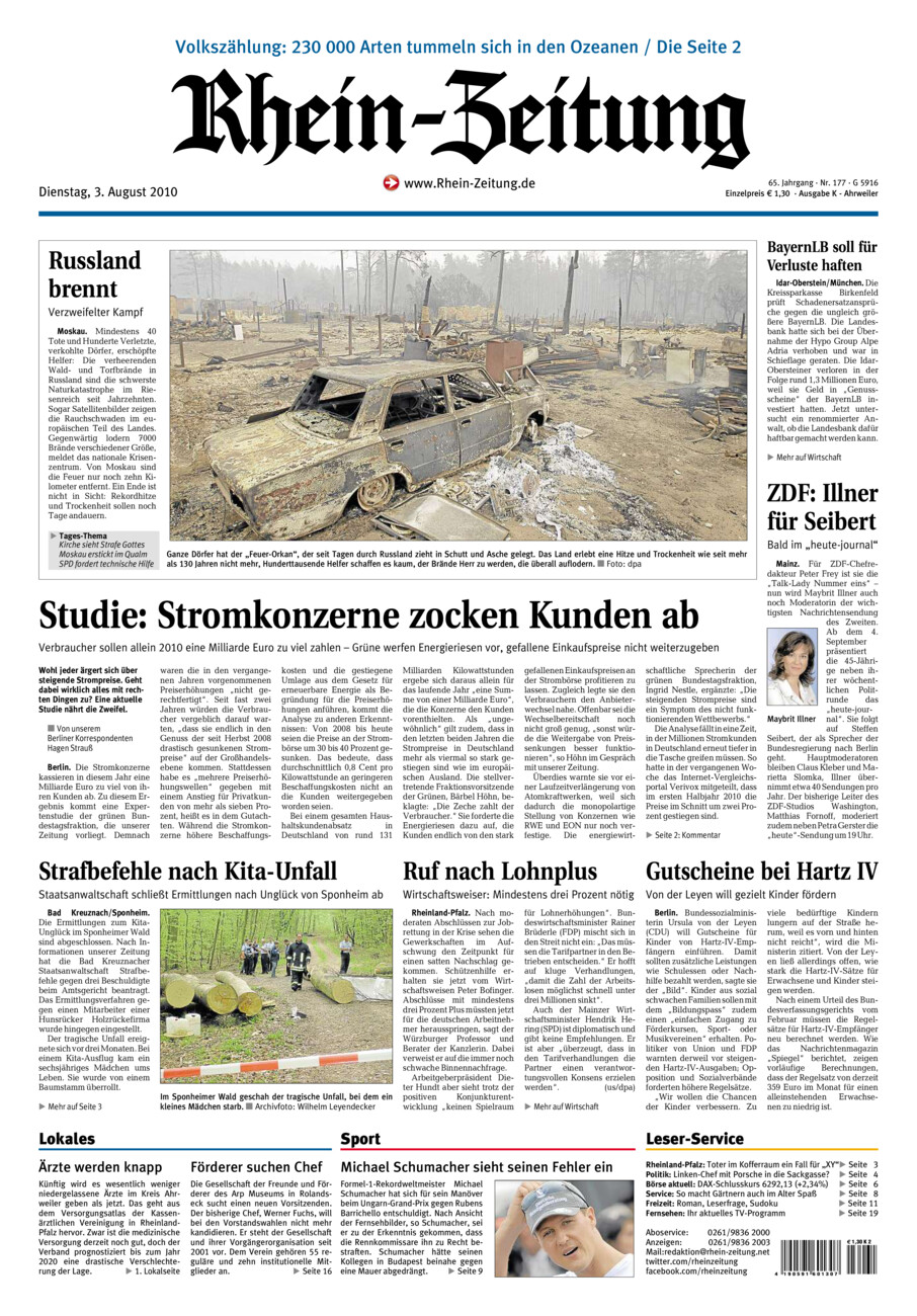 Rhein-Zeitung Kreis Ahrweiler vom Dienstag, 03.08.2010