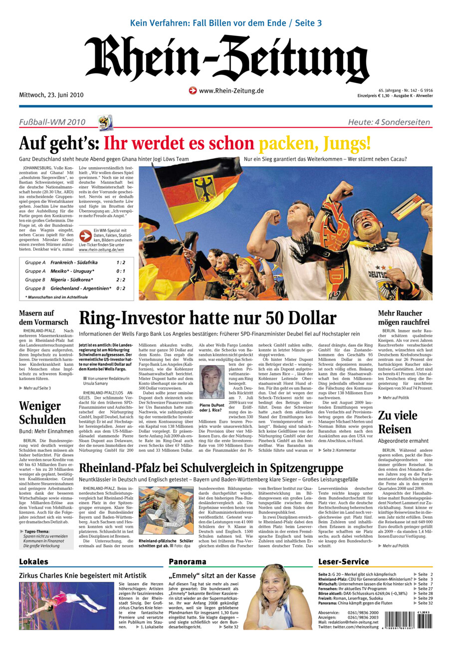 Rhein-Zeitung Kreis Ahrweiler vom Mittwoch, 23.06.2010