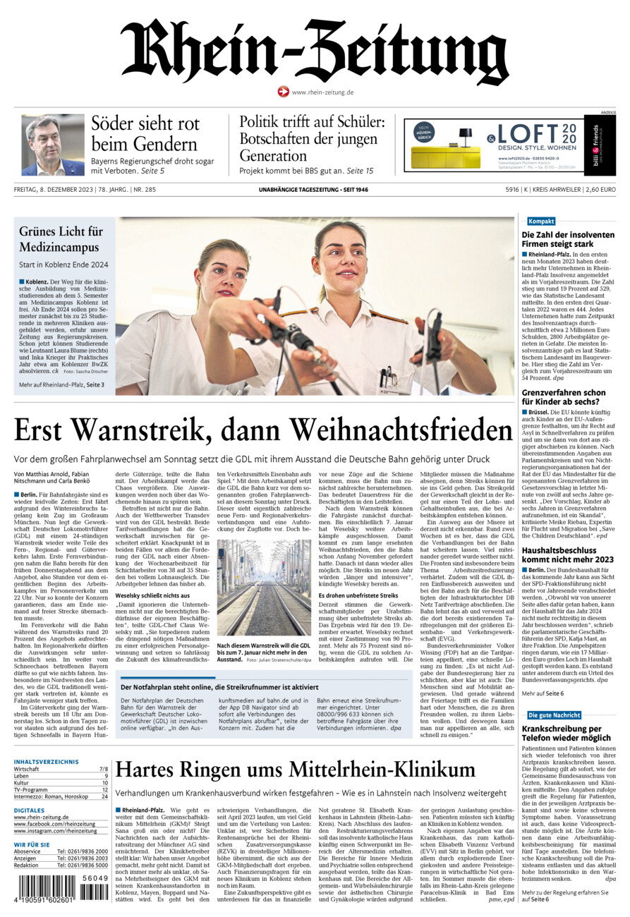 Rhein-Zeitung Kreis Ahrweiler vom Freitag, 08.12.2023