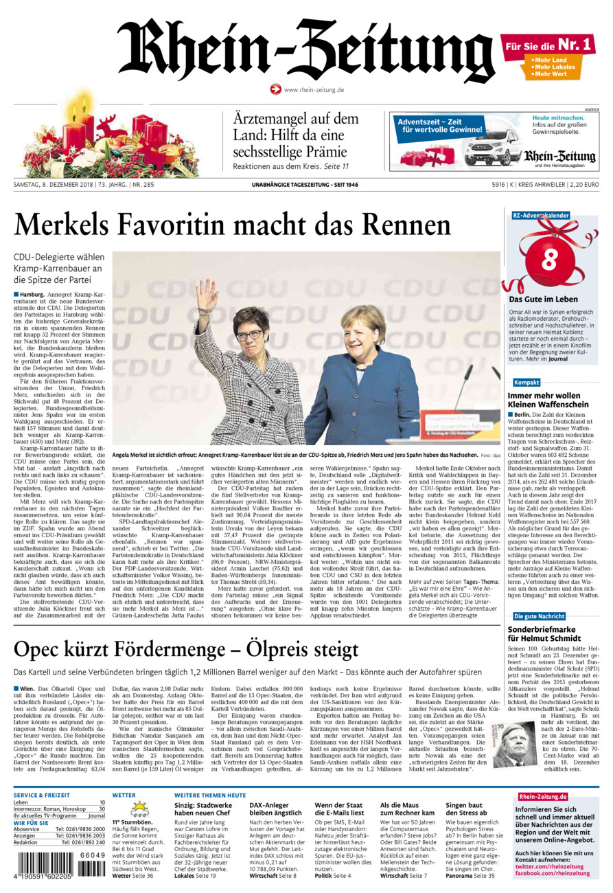 Rhein-Zeitung Kreis Ahrweiler vom Samstag, 08.12.2018