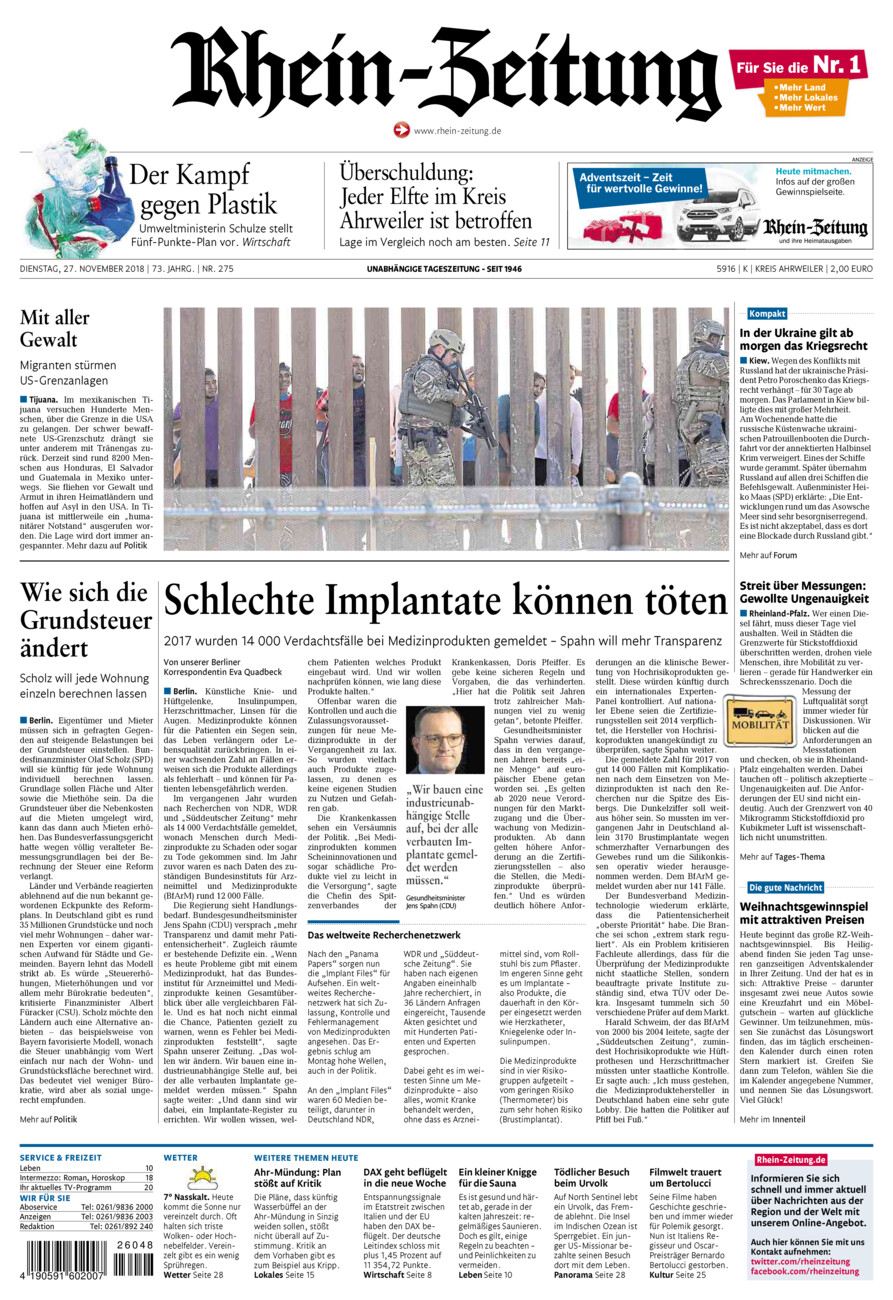 Rhein-Zeitung Kreis Ahrweiler vom Dienstag, 27.11.2018