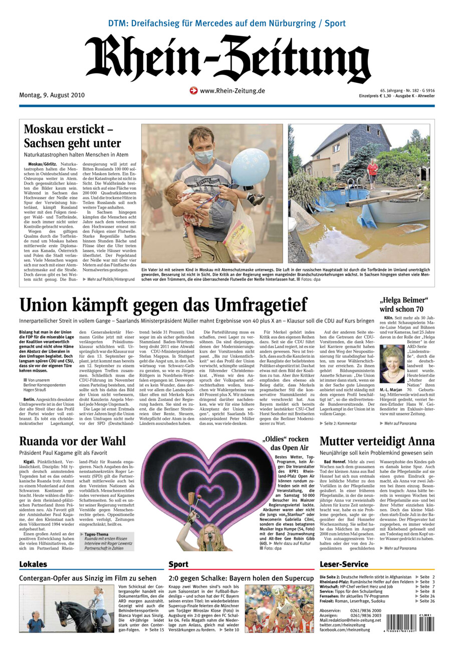 Rhein-Zeitung Kreis Ahrweiler vom Montag, 09.08.2010