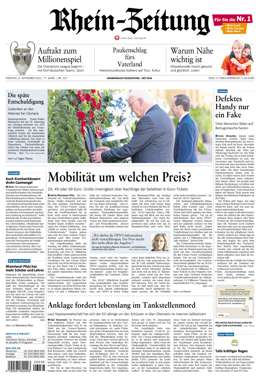 Rhein-Zeitung Kreis Ahrweiler vom Dienstag, 06.09.2022