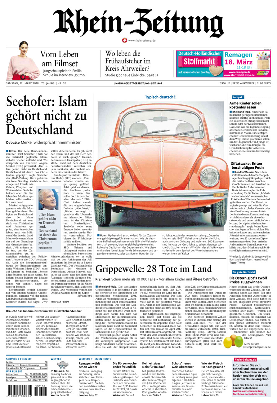 Rhein-Zeitung Kreis Ahrweiler vom Samstag, 17.03.2018