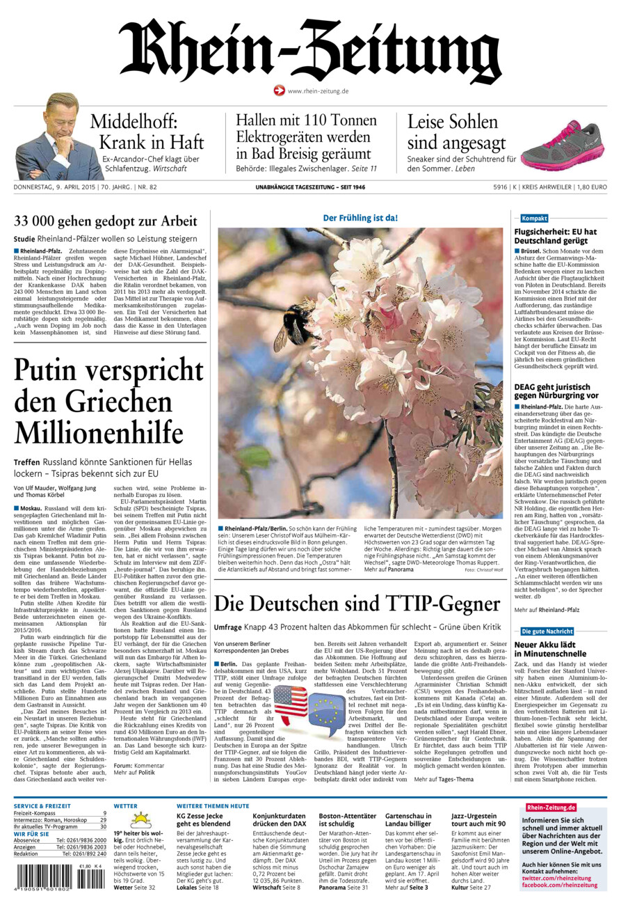 Rhein-Zeitung Kreis Ahrweiler vom Donnerstag, 09.04.2015