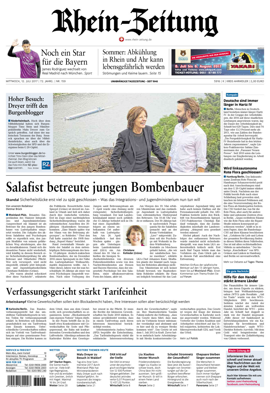 Rhein-Zeitung Kreis Ahrweiler vom Mittwoch, 12.07.2017