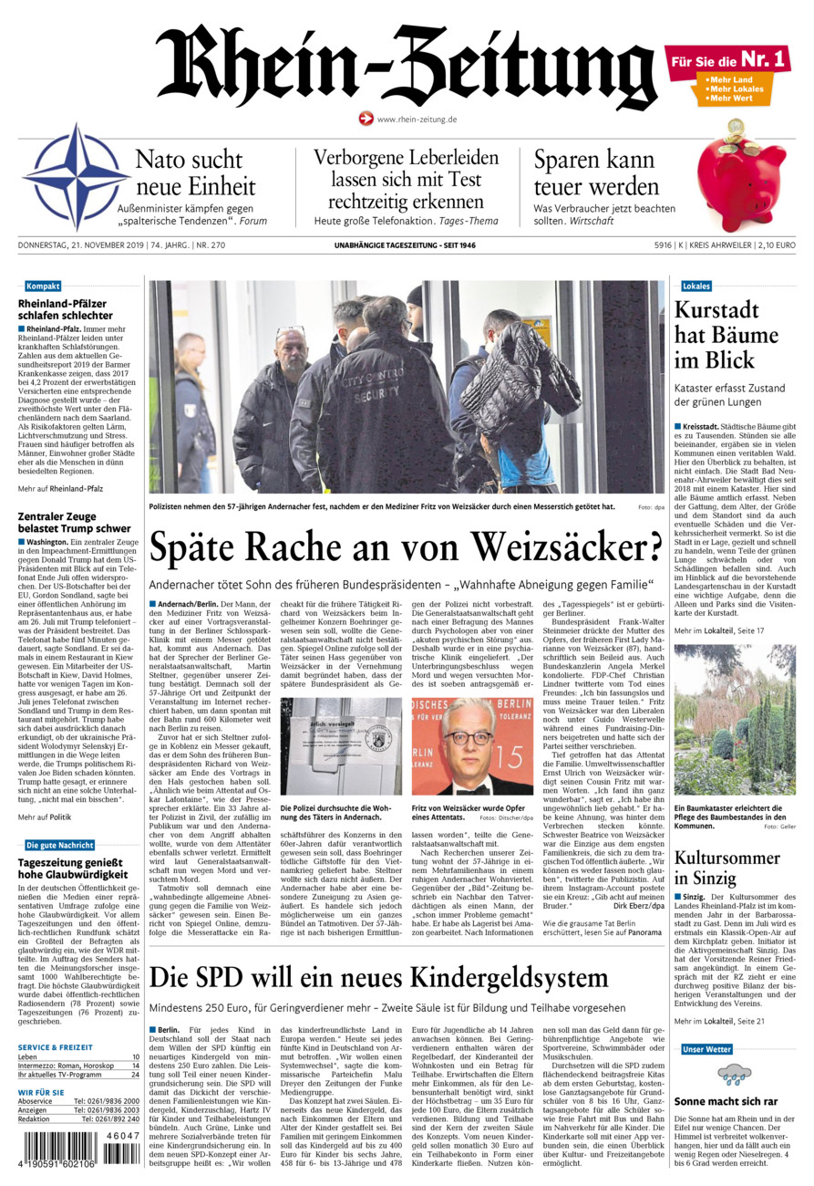 Rhein-Zeitung Kreis Ahrweiler vom Donnerstag, 21.11.2019